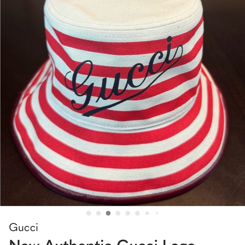 Gucci Red and White Striped Logo Bucket Hat - Picture 4 of 7
